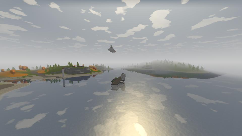 A player flies their fighter jet off the deck of an aircraft carrier.